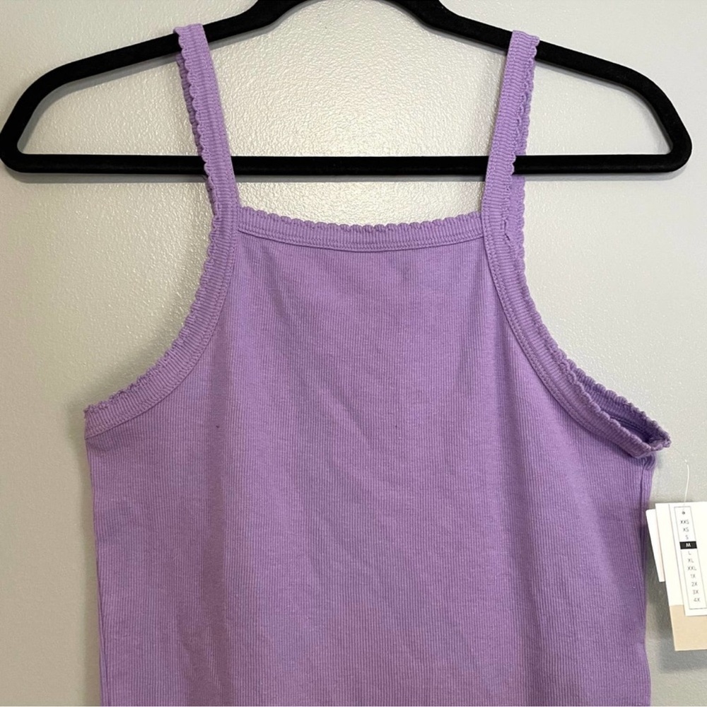 NWT BP Scalloped Ribbed Tank Bodysuit Purple Medium - Picture 3 of 5